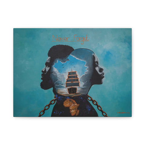 Never Forget African Heritage Wall Art, Black History Canvas Print with Ship and Chains