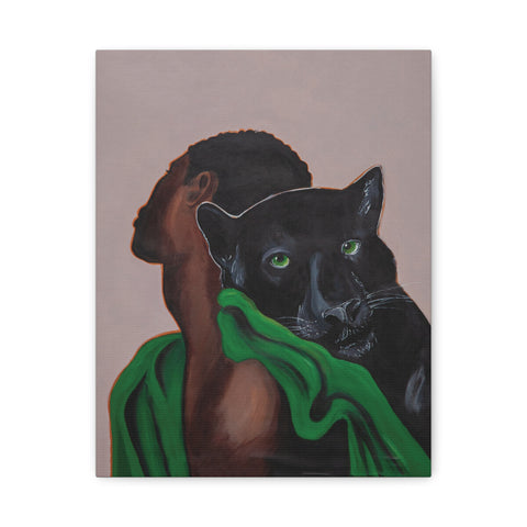 Black Panther Spirit Wall Art, Afrocentric Man & Panther Canvas Print, Bold African Inspired Home Decor