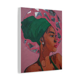 Afrocentric Woman Wall Art, Bold Feminine Portrait with Mirror Halo, Pink & Green Tones , Modern African Canvas Decor