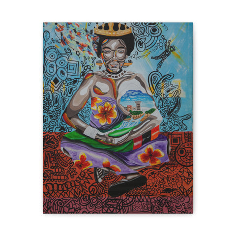 Afrocentric Abstract Wall Art, Colorful Cultural Expression with Crowned Black Woman, Bold Mixed Media Canvas