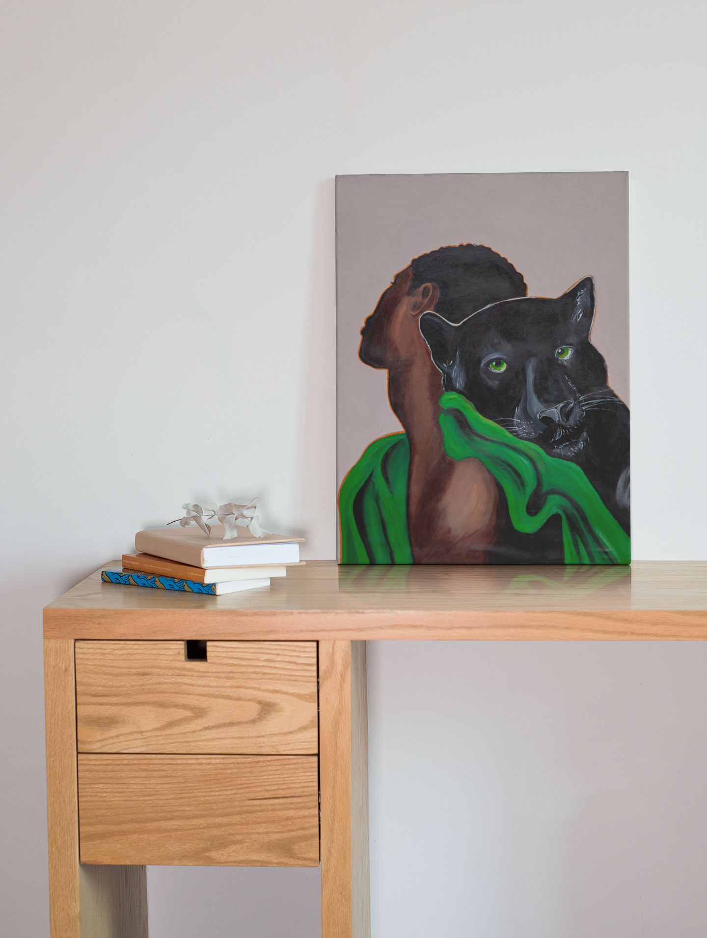 Black Panther Spirit Wall Art, Afrocentric Man & Panther Canvas Print, Bold African Inspired Home Decor