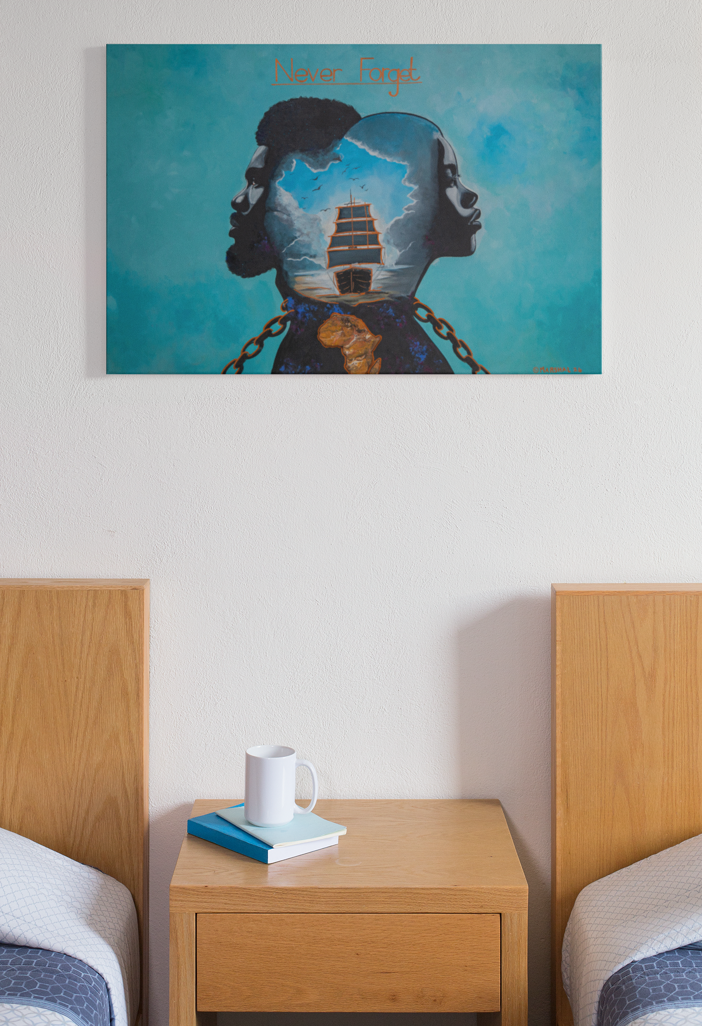 Never Forget African Heritage Wall Art, Black History Canvas Print with Ship and Chains