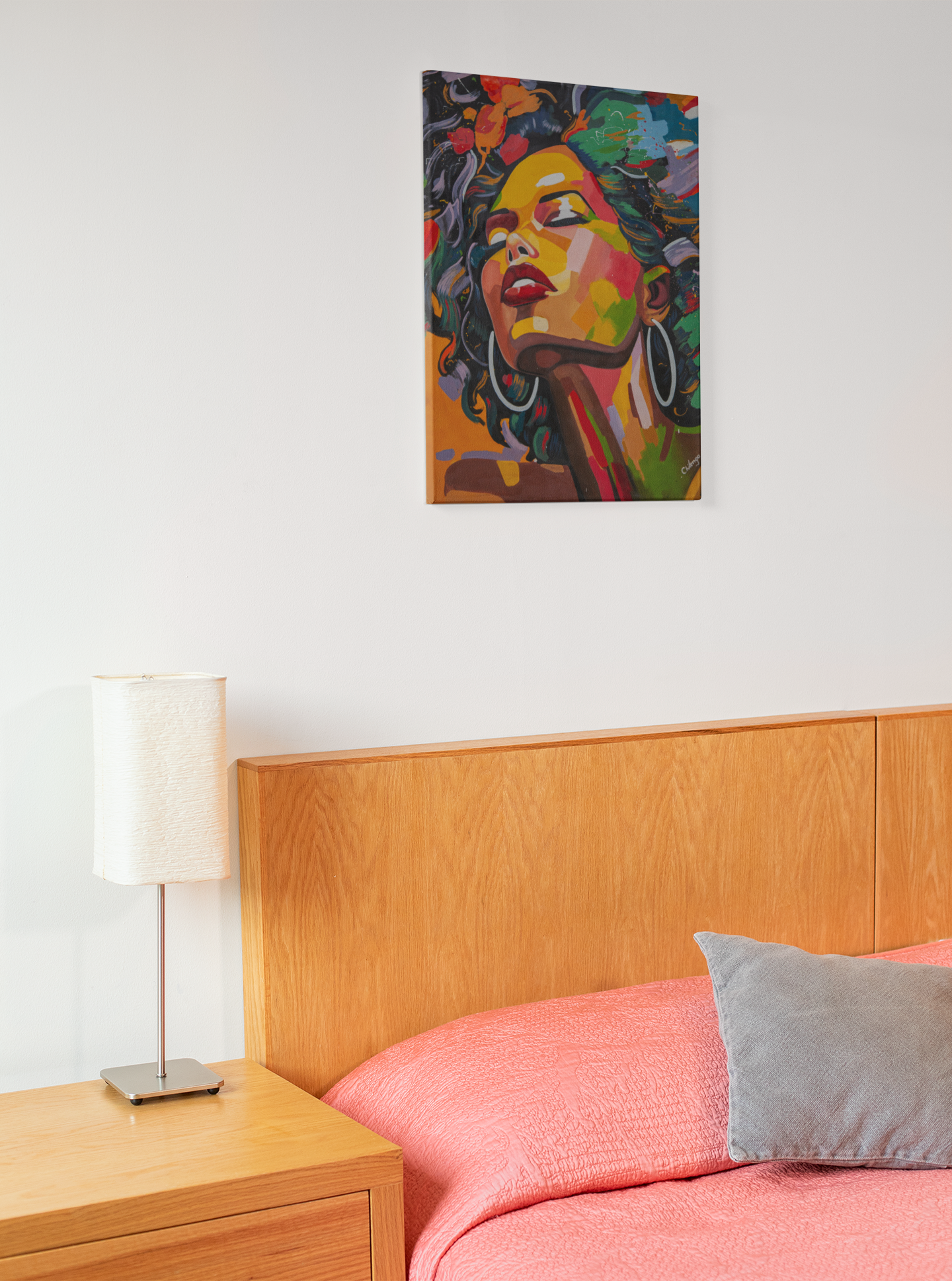Color Explosion Portrait Wall Art, Bold Afro Woman with Colorful Hair & Earrings, Modern Abstract Canvas Decor