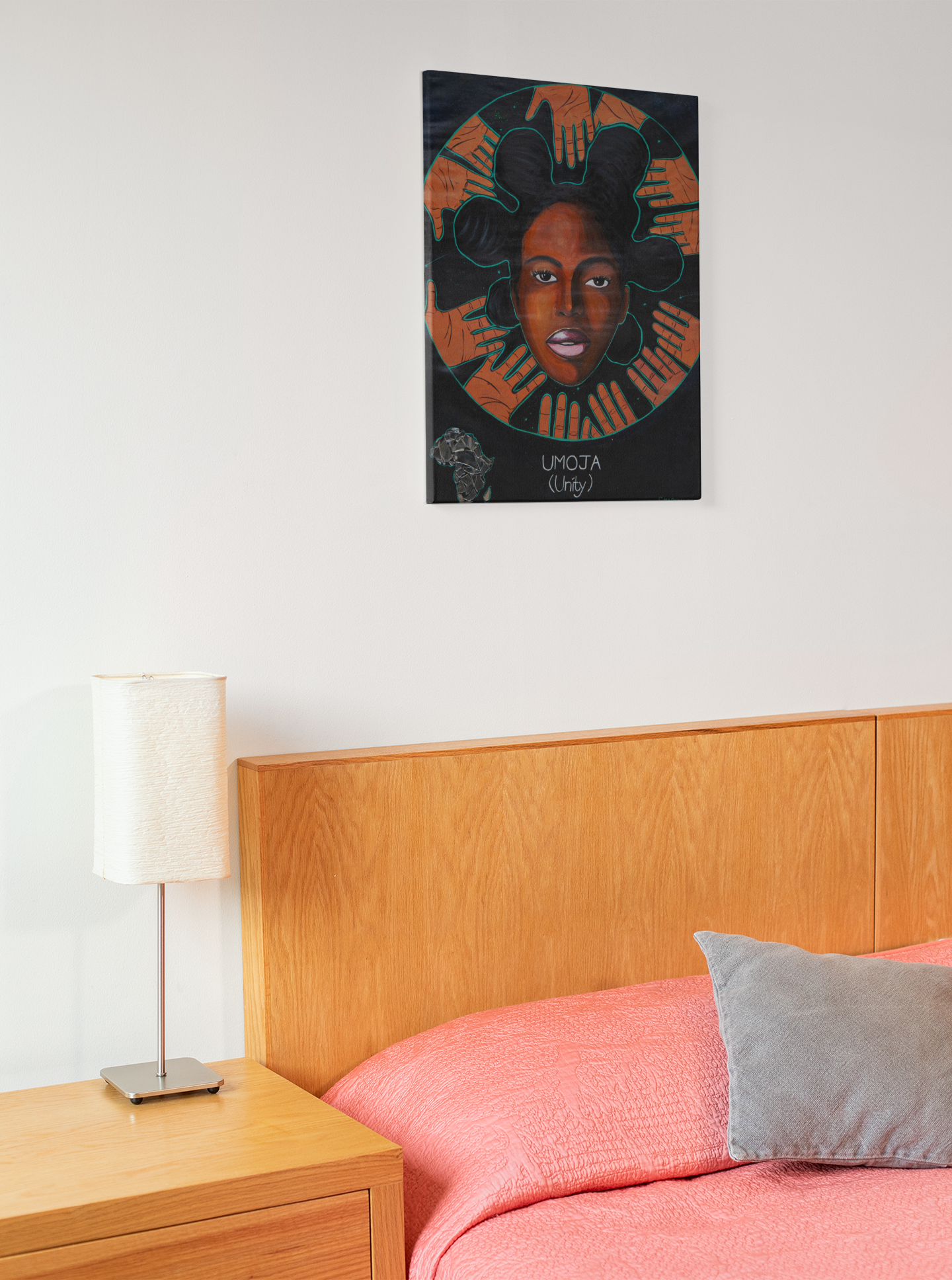 UMOJA (Unity) African Woman & Hands Wall Art, Afrocentric Canvas with Map of Africa, Cultural Home Decor