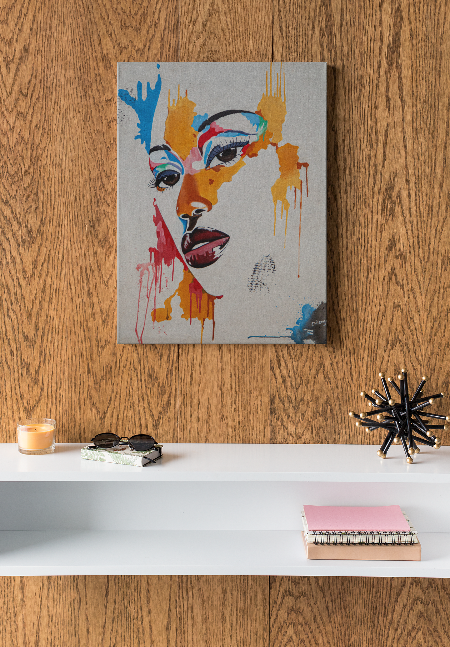 Abstract Face Art Print, Color Splash Woman Portrait on Canvas