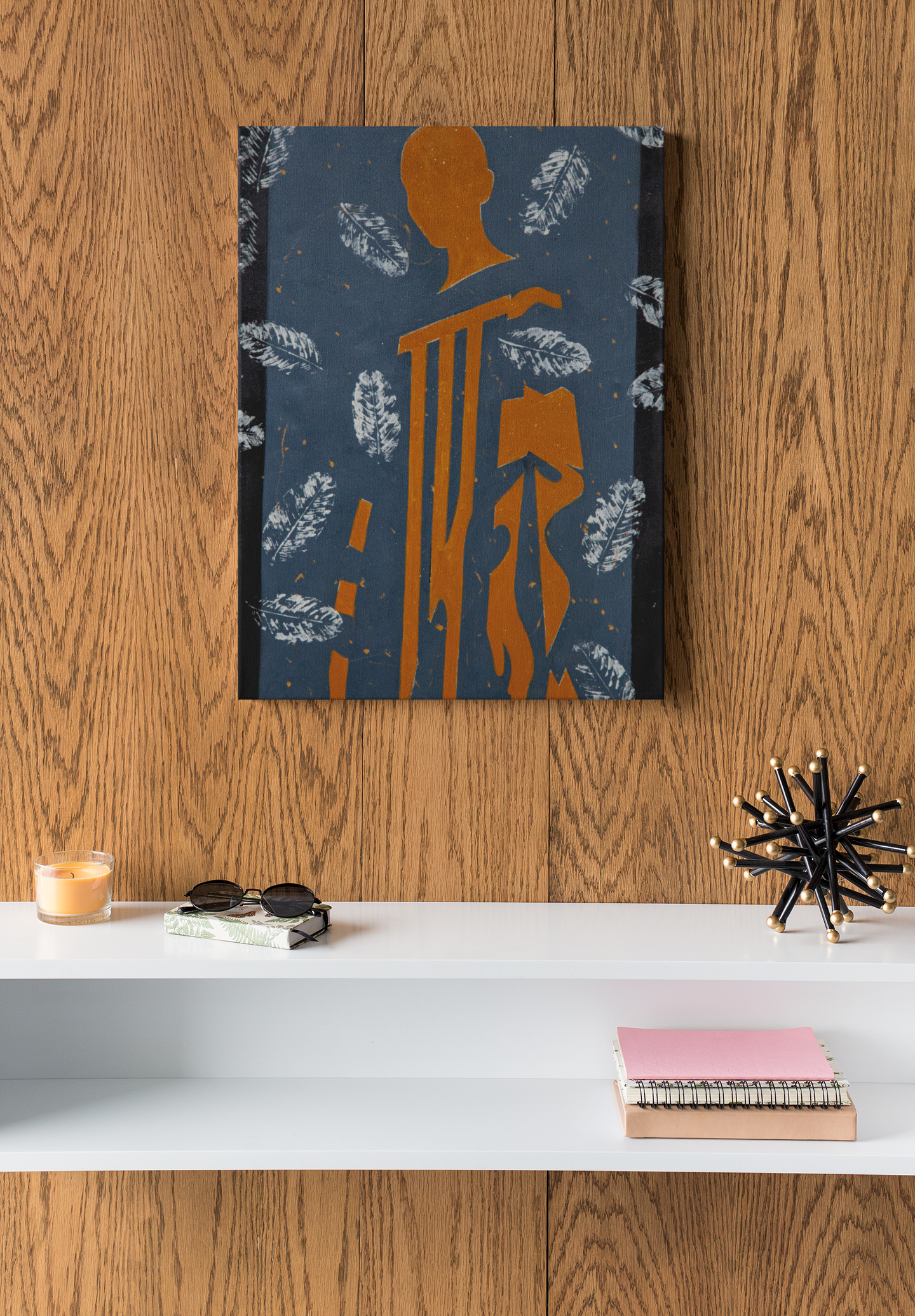 Abstract Human Form Wall Art, BODY Silhouette Design with Feather Accents, Modern Afro Inspired Decor