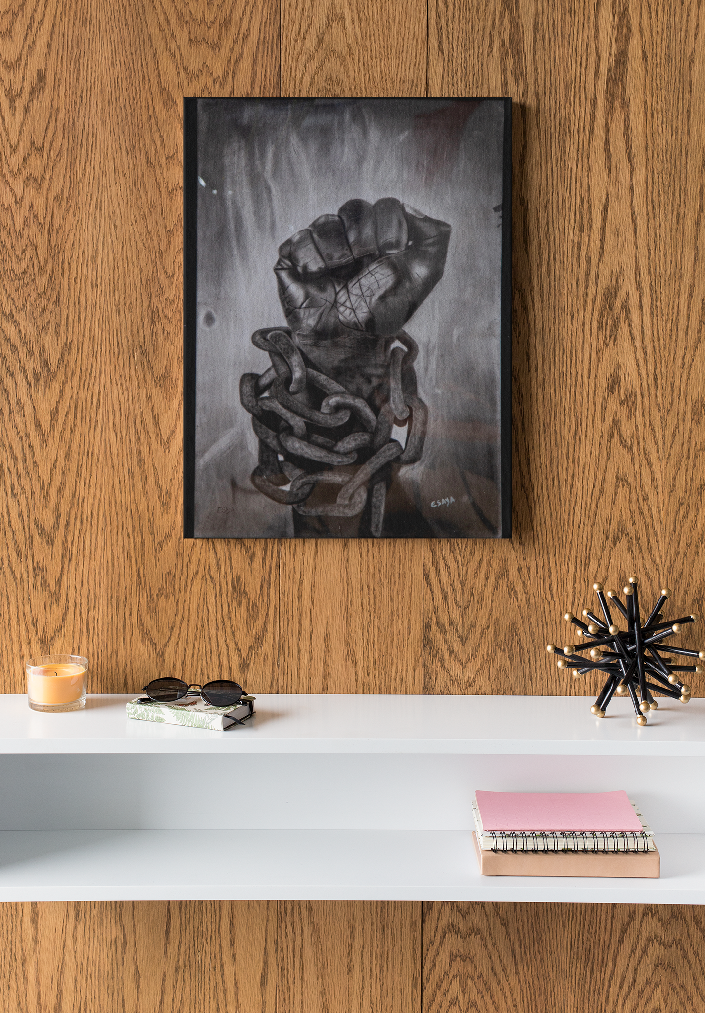 Power & Liberation Fist in Chains Wall Art, Realistic Charcoal Drawing, Black Empowerment Artwork